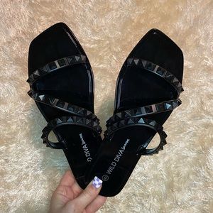 Black Monochrome Studded Slip On Sandals